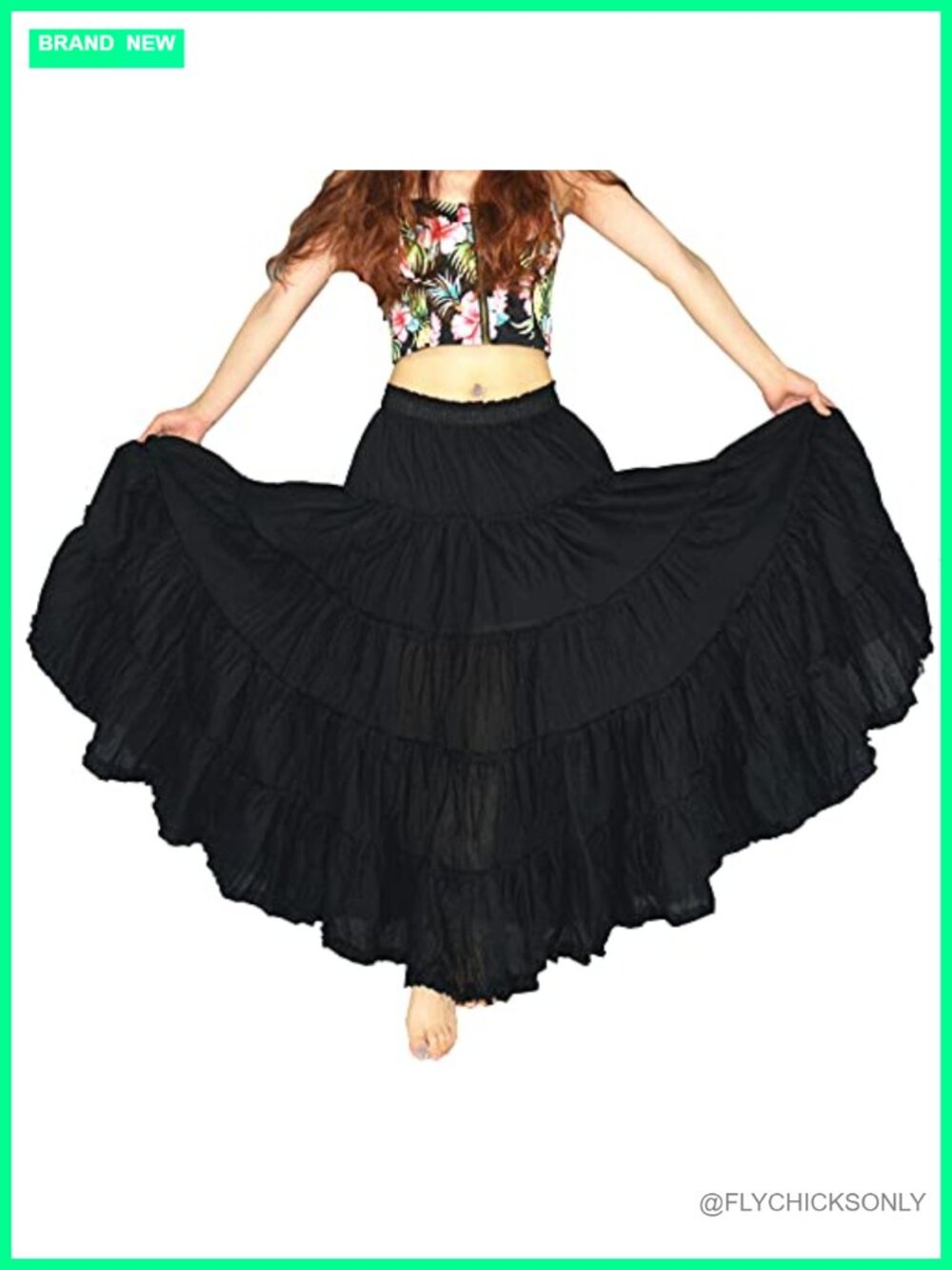 Women's Maxi Skirt Boho Pleated Cotton Tiered Long A-Line Dance Skirt